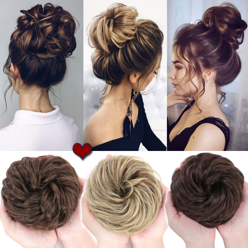 US Messy Bun Hair Piece Scrunchie Updo Curly Hair Extensions Real Thick As Human