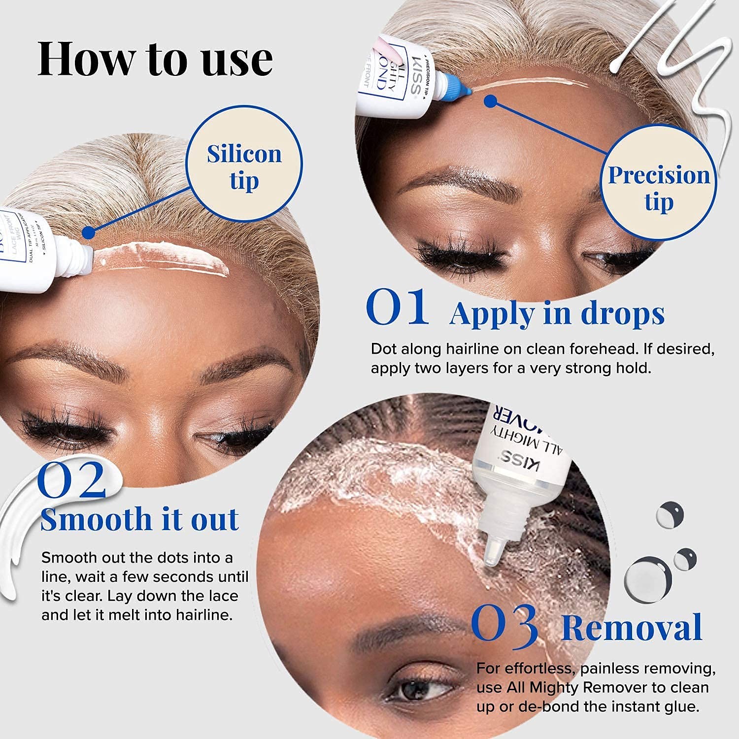 KISS All Mighty Bond Lace Front Wig Glue Dual Tip Applicator 32mL (1.1 fl OZ)