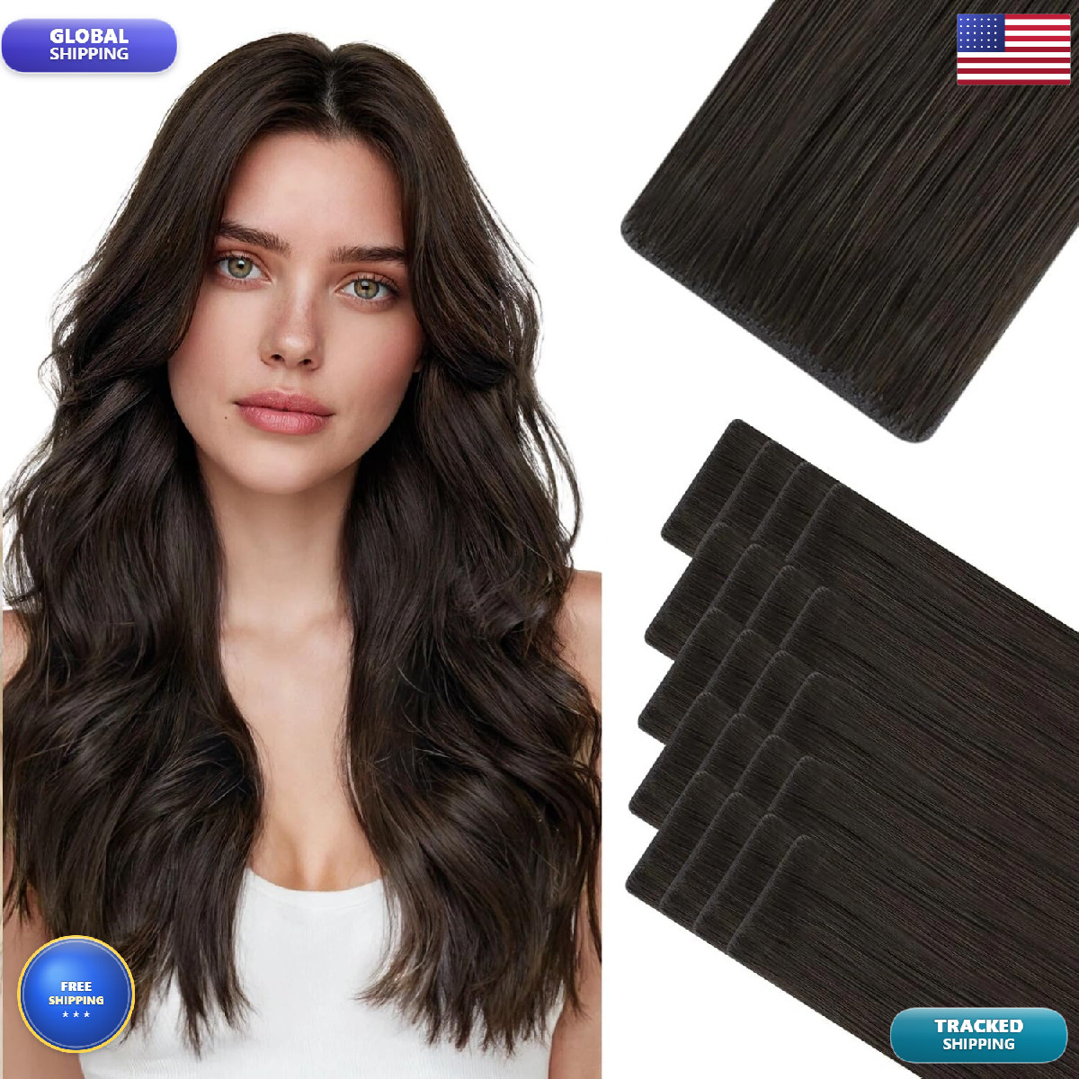 Hotbanana Invisi Edge Tape In Hair Extensions Human Hair 18Inch 50G 20Pcs Dark