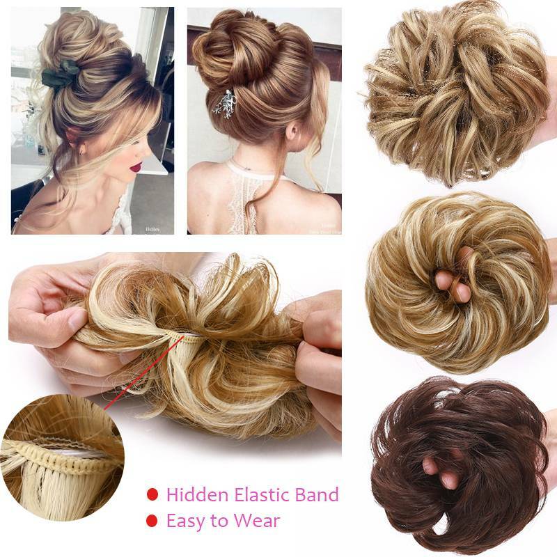 Rose Curly Messy Bun Real as human Hair Piece Scrunchie Updo Wrap Hair Extension