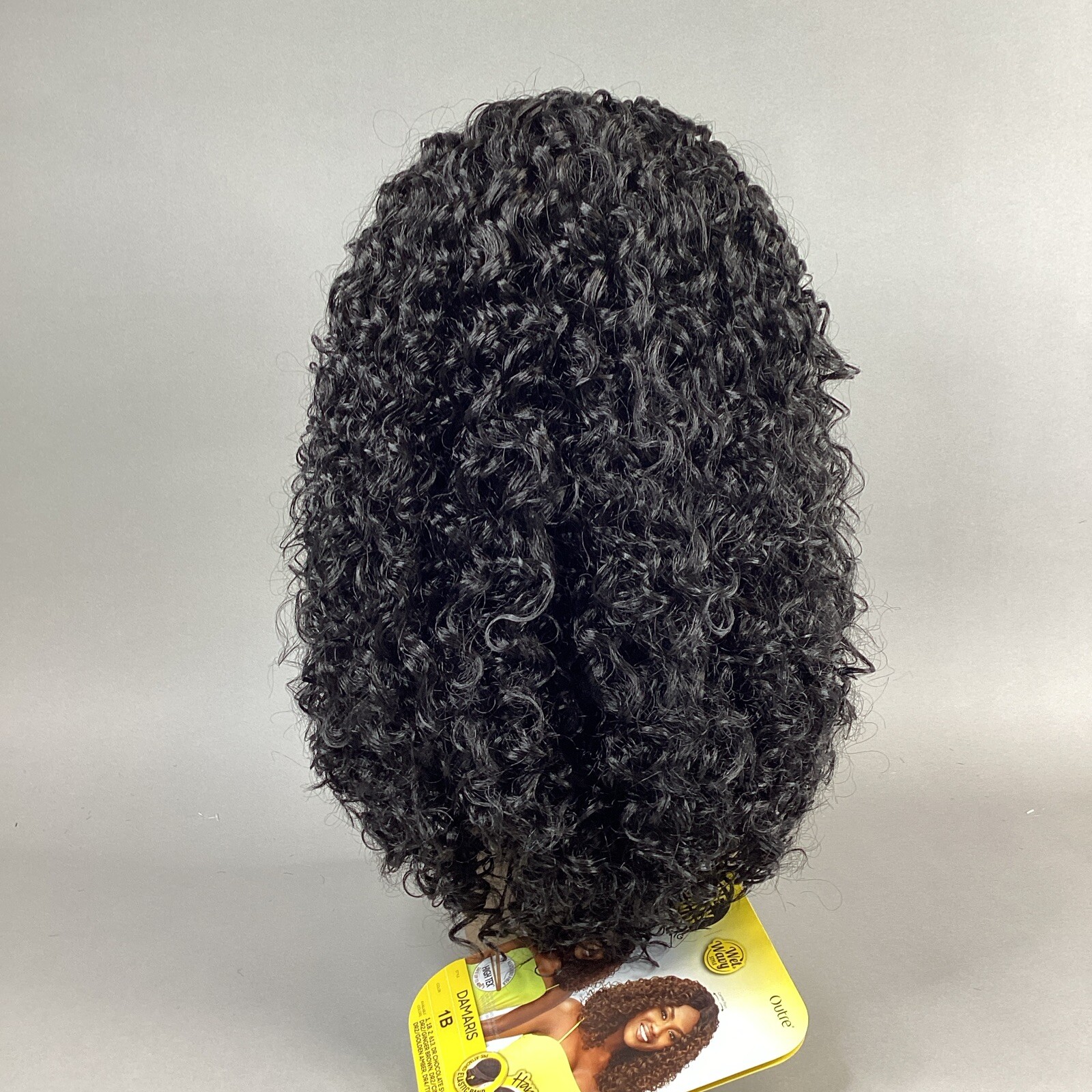Damaris Long Curly #1B Off Black Premium Synthetic Lace Part Wig