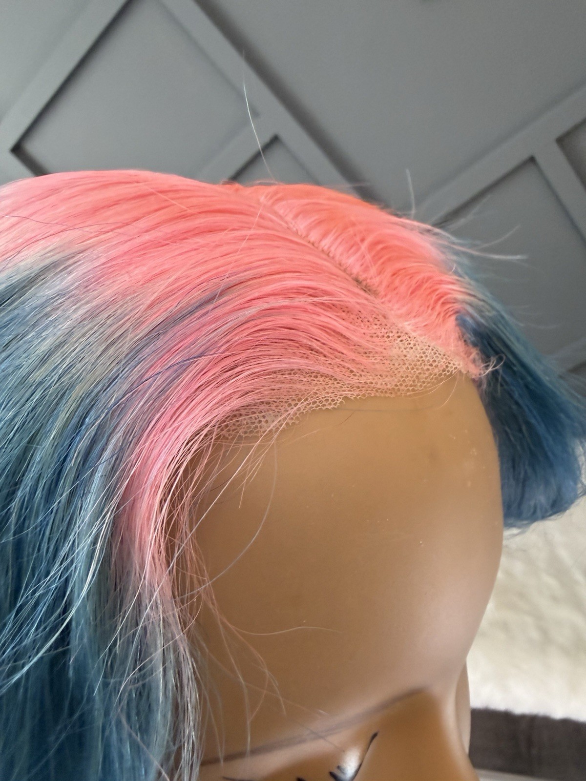 Custom Color Lace Front Wig Human Hair | Bob Cut Wig | Pink & Blue | Baby Shower