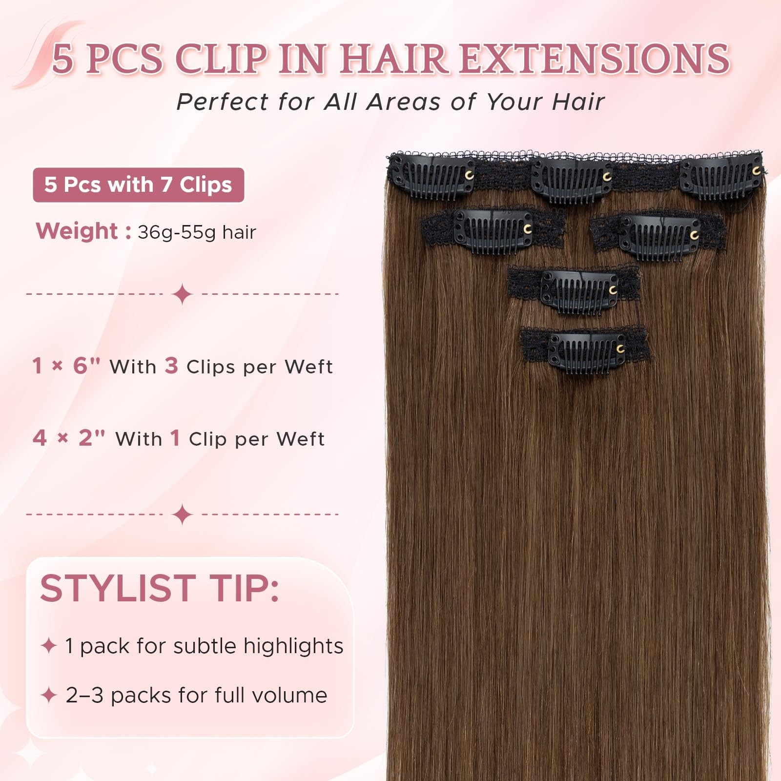 Segohair Clip In Hair Extensions Real Human Hair 5 Pcs 7 Clips Remy Soft