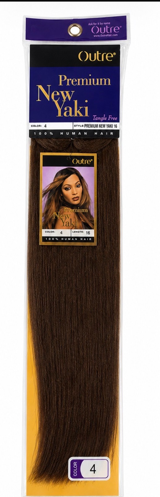 New! Outre Premium Yaki 100% human hair Medium Brown color (color 4) 16inch Long