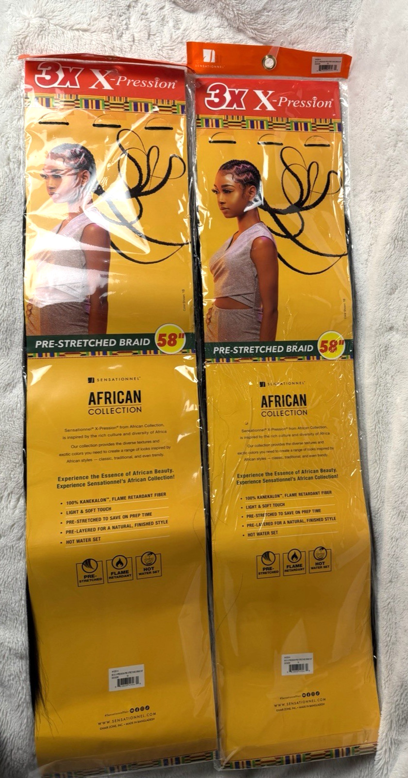 2 pk Sensational 3X X-pression Pre-stretched Braid 58″ 1B 100% Kanekalon