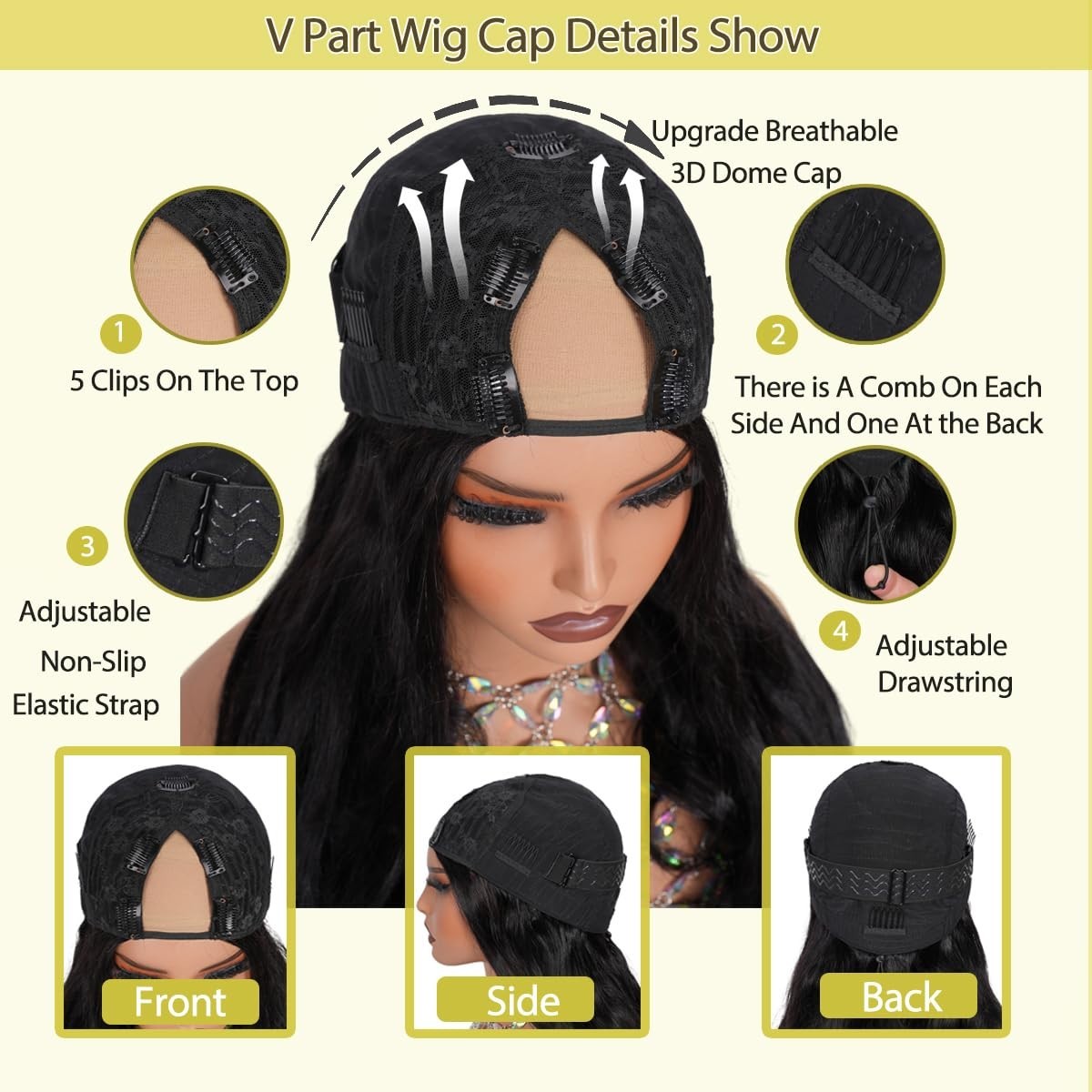 200 Density Body Wave V Part Wig – No Glue, No Sew, Drawstring Half Wig, 22 Inch