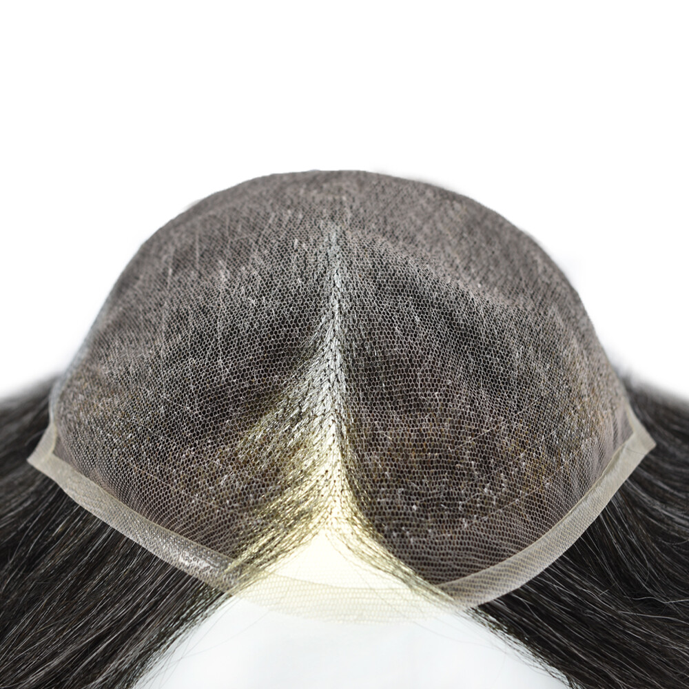 French Lace Front Mens Toupee Hairpeice Poly Skin Human Hair Replacement Systems