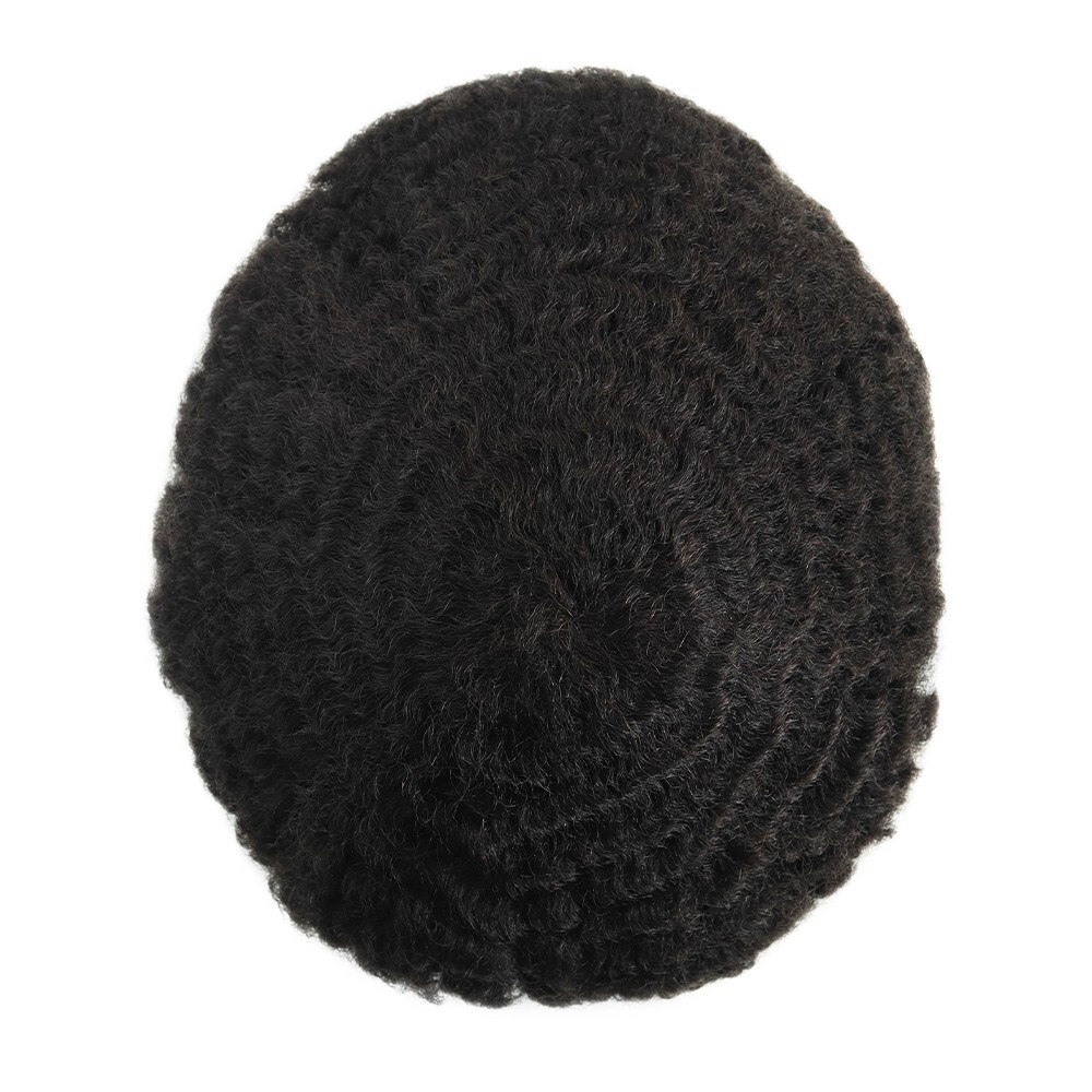 Men Human Hair Units for Black Men Full PU Thin Skin Afro Curly Toupee Hairpiece