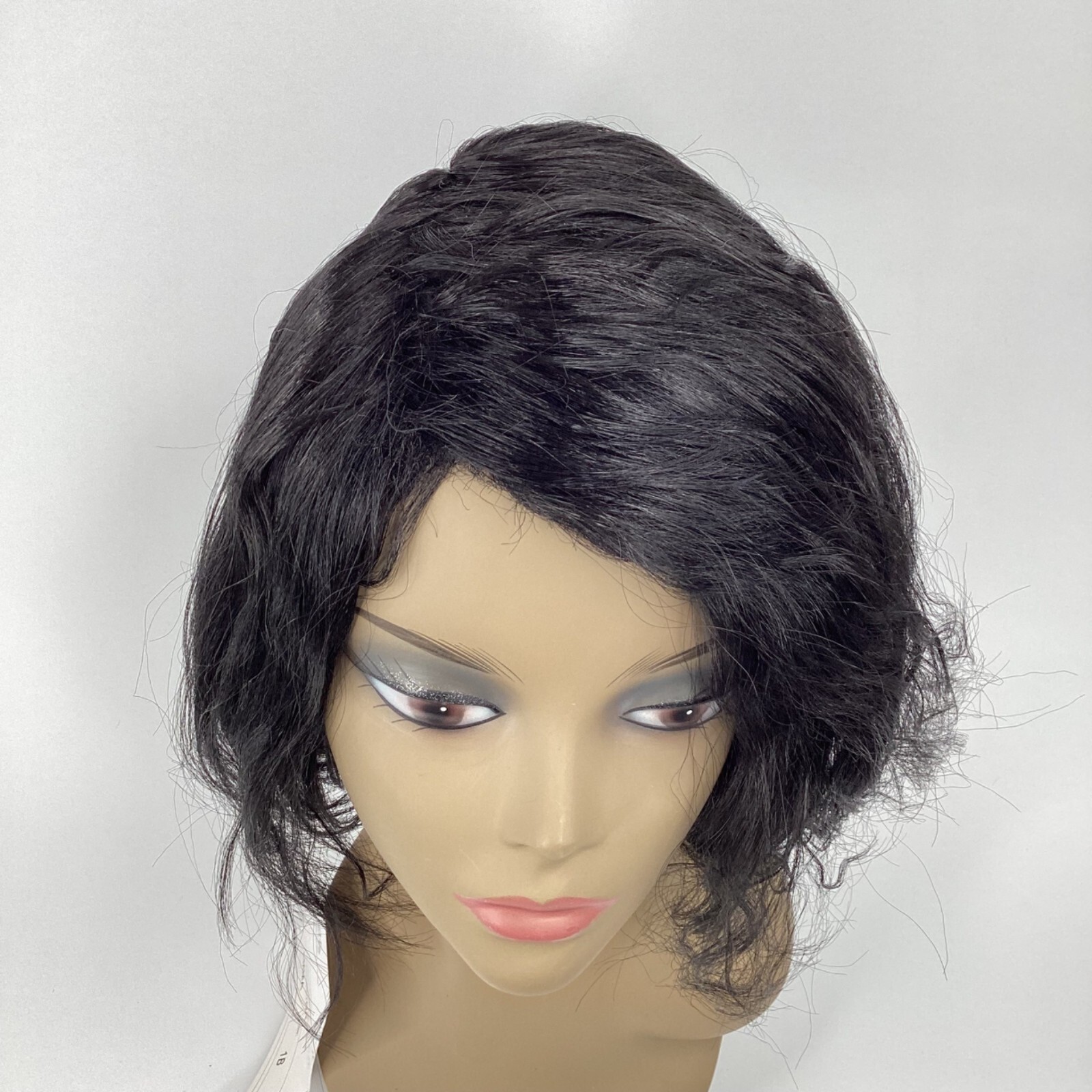 Emm 1B Off Black Natural Wave Shaggy Bob Wig Classic Cap Synthetic Adjustable