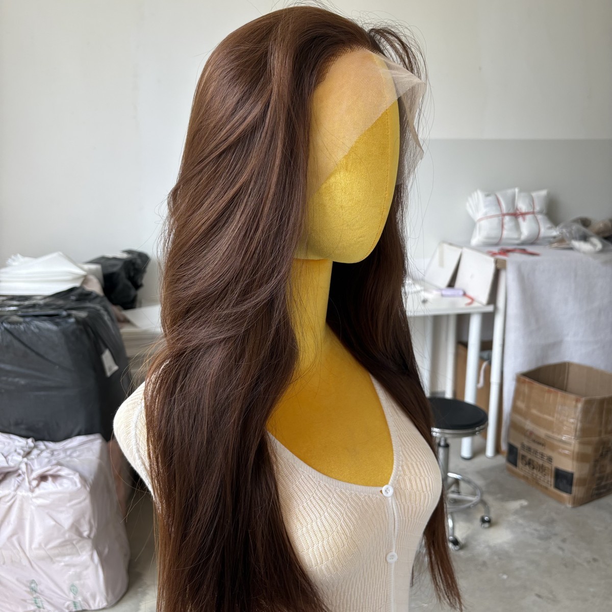 Synthetic Hair Heat Resistant Lace Frontal Wig Dark brown Long Straight