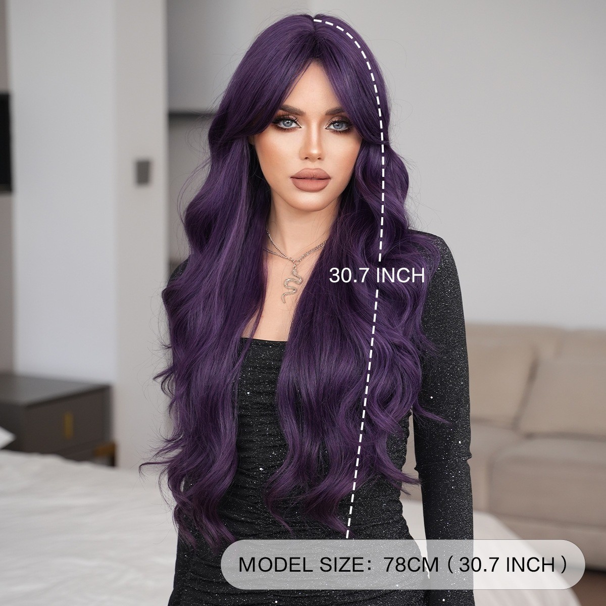 Purple wig woman with long curly hair fluffy deep purple wig full head cover