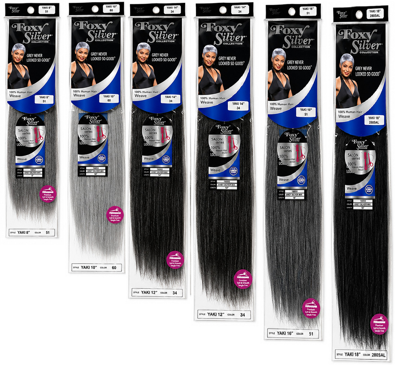 Foxy Silver Yaki 100% Human Hair Weave, 8″-18″, Tangle free, Natural look