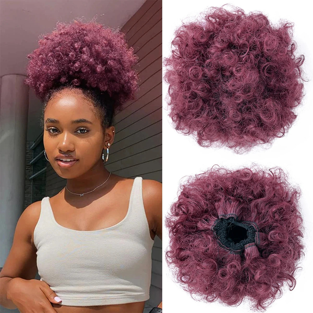 Ombre Blonde Large Curly Synthetic Messy Hair Bun Elastic Drawstring Ponytail