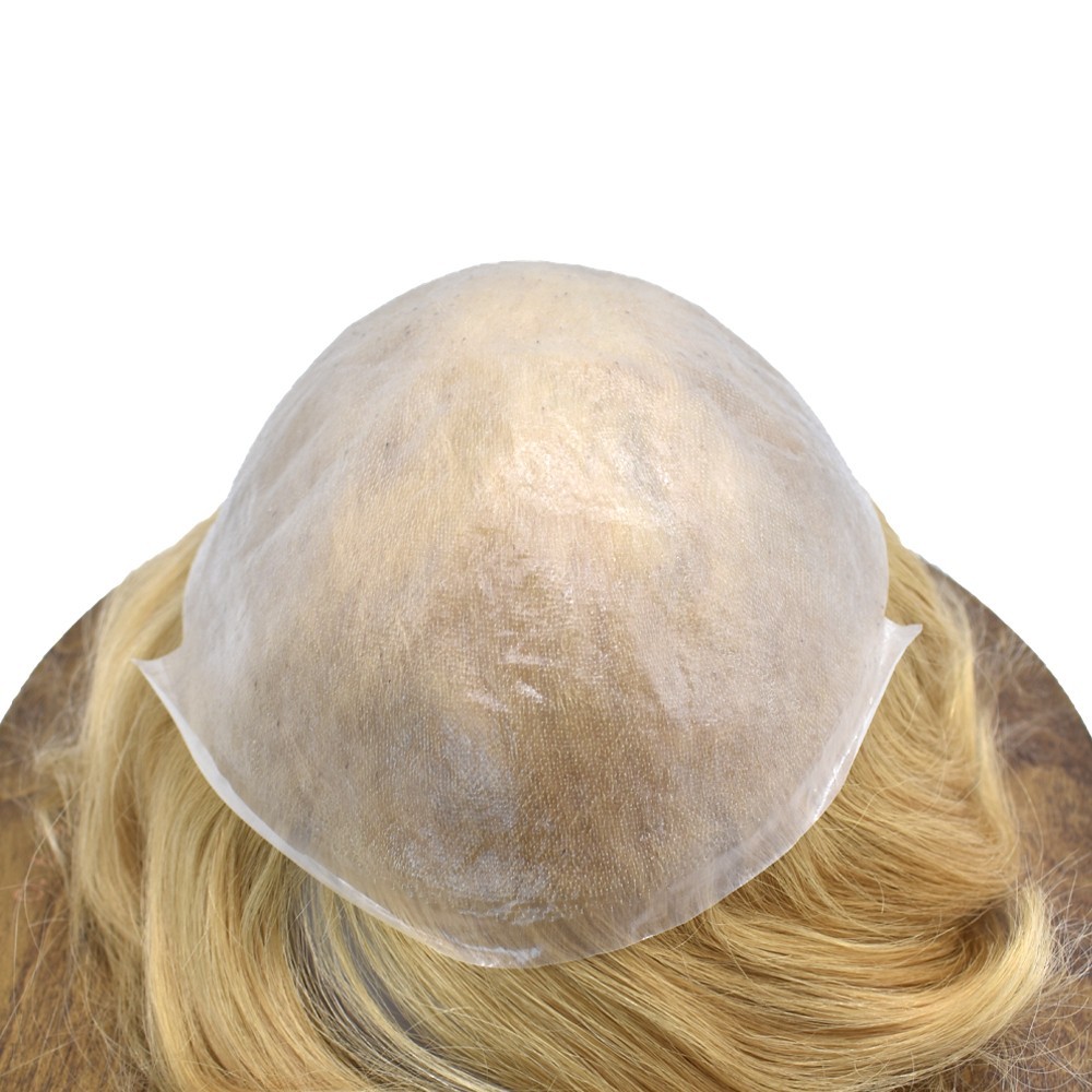Super Thin Skin Mens Hairpieces Indian Human Hair Replacement System V-Looped PU