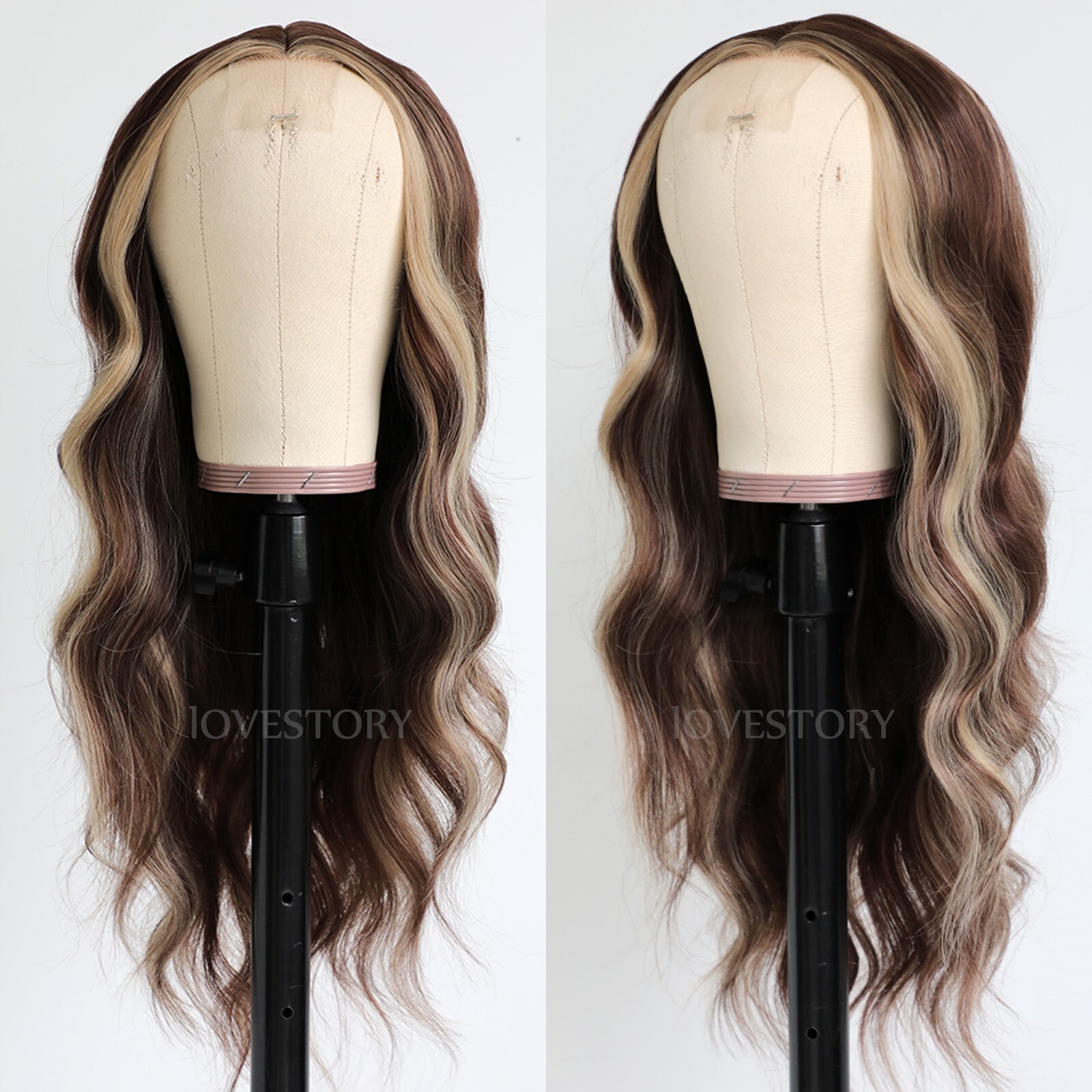 Ombre Brown Blonde Synthetic Lace Wigs Long Wavy Highlights Hair Heat Resistant