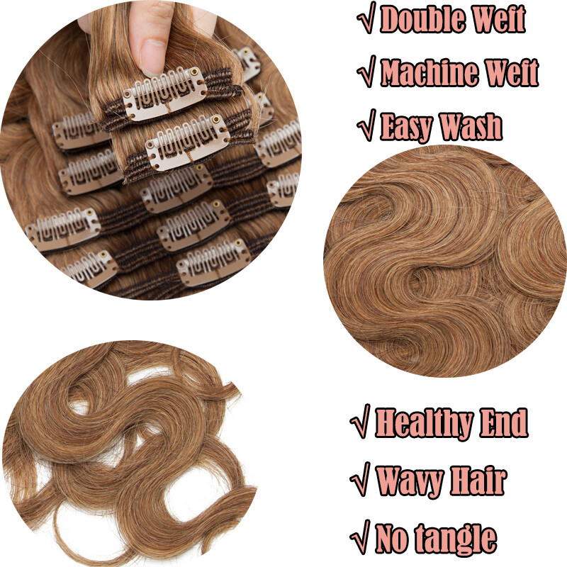 Super Thick Double Weft Clip In Remy Human Hair Extensions Full Head Blonde 140g