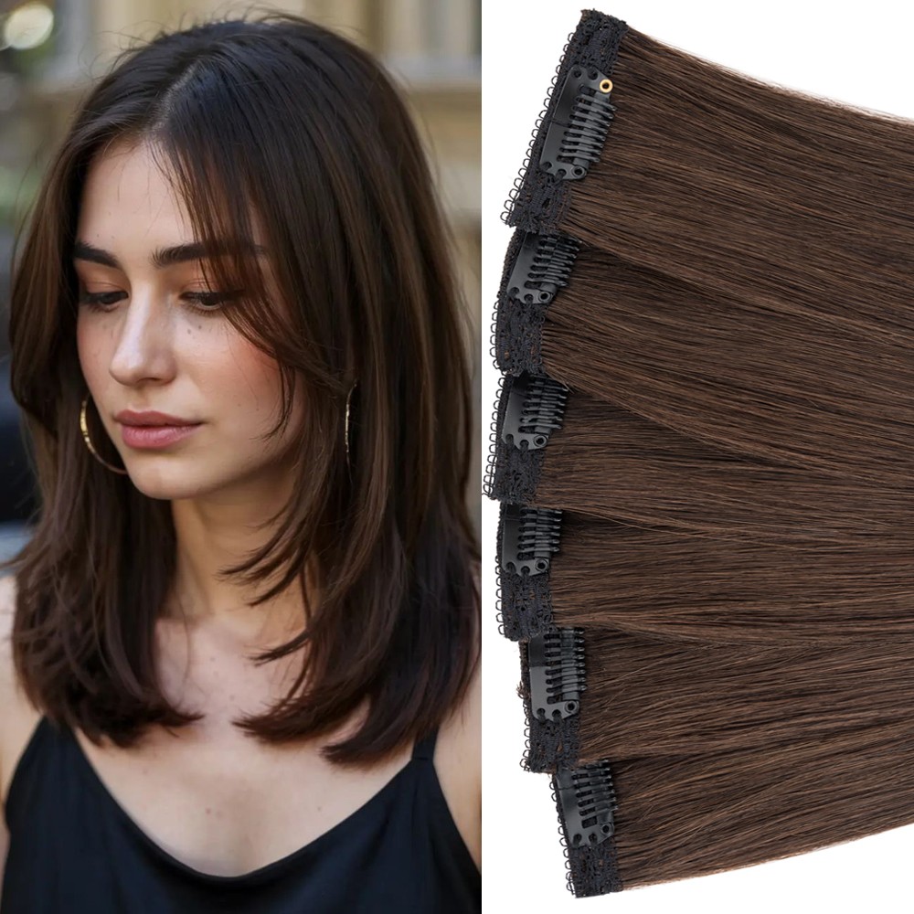 6pcs 6 Clips in 100% Human Hair Extensions Short Hairpiece Lace Weft Balayage US