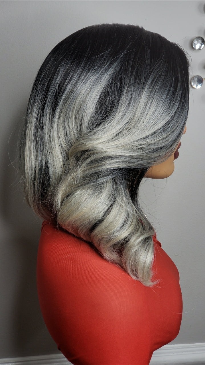 New Curly Side Bang Bob Style Lace Front Wig Black Ash Blonde Gray Ombre Womens