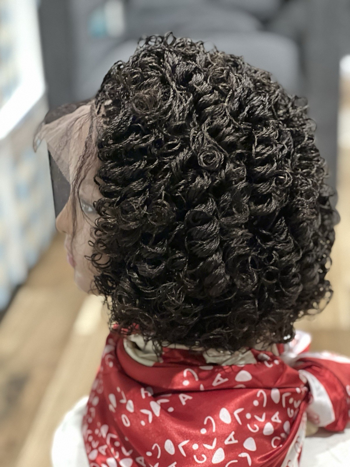 Braided micro twist Curly OFF BLACK WIG.made on a full lace wig.READY TO SHIP.
