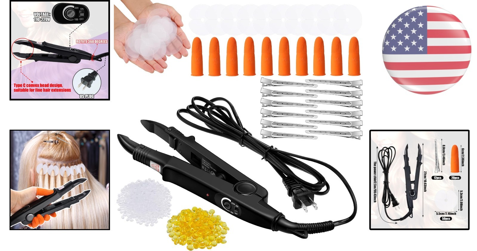 Keratin Hair Extension Kit with Heat Iron & Glue for Stunning Volume – Black