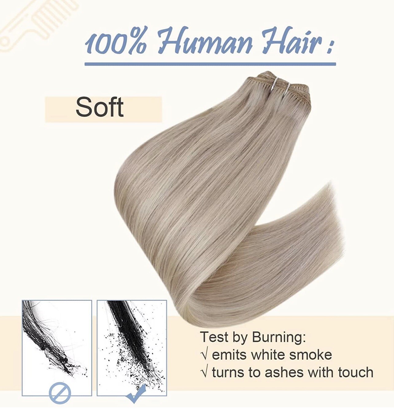 Easyouth Ash Blonde Sew in Hair Extensions Human Hair 12inch 70g
