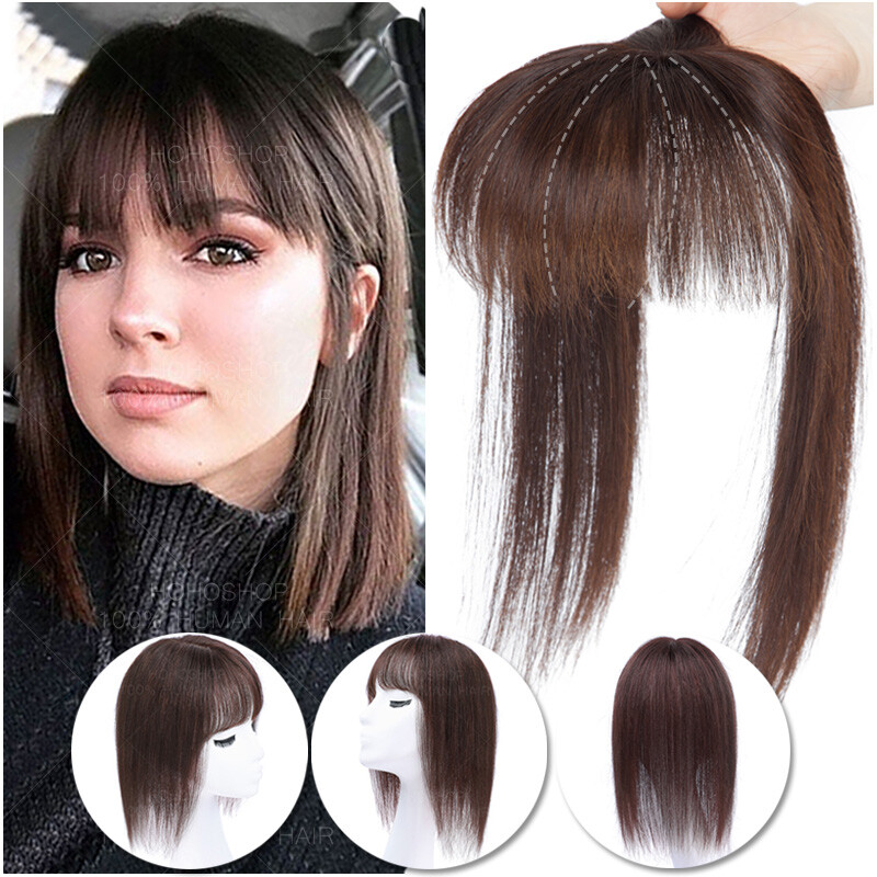 US 100% Remy Human Hair Mono Topper Clip In Top Piece Toupee Wig Bangs For Women