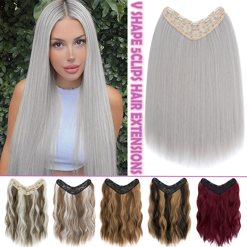 V Shape 5Clips Hairpiece One Piece Extra Thick Clip in Hair Extensions Full Head