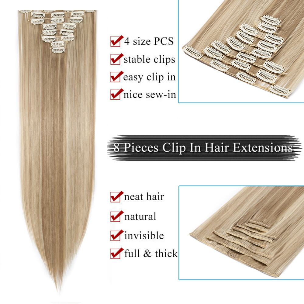 8 Pieces Hair Full Head Natural Clip in Hair Extensions Straight Curly For Woman