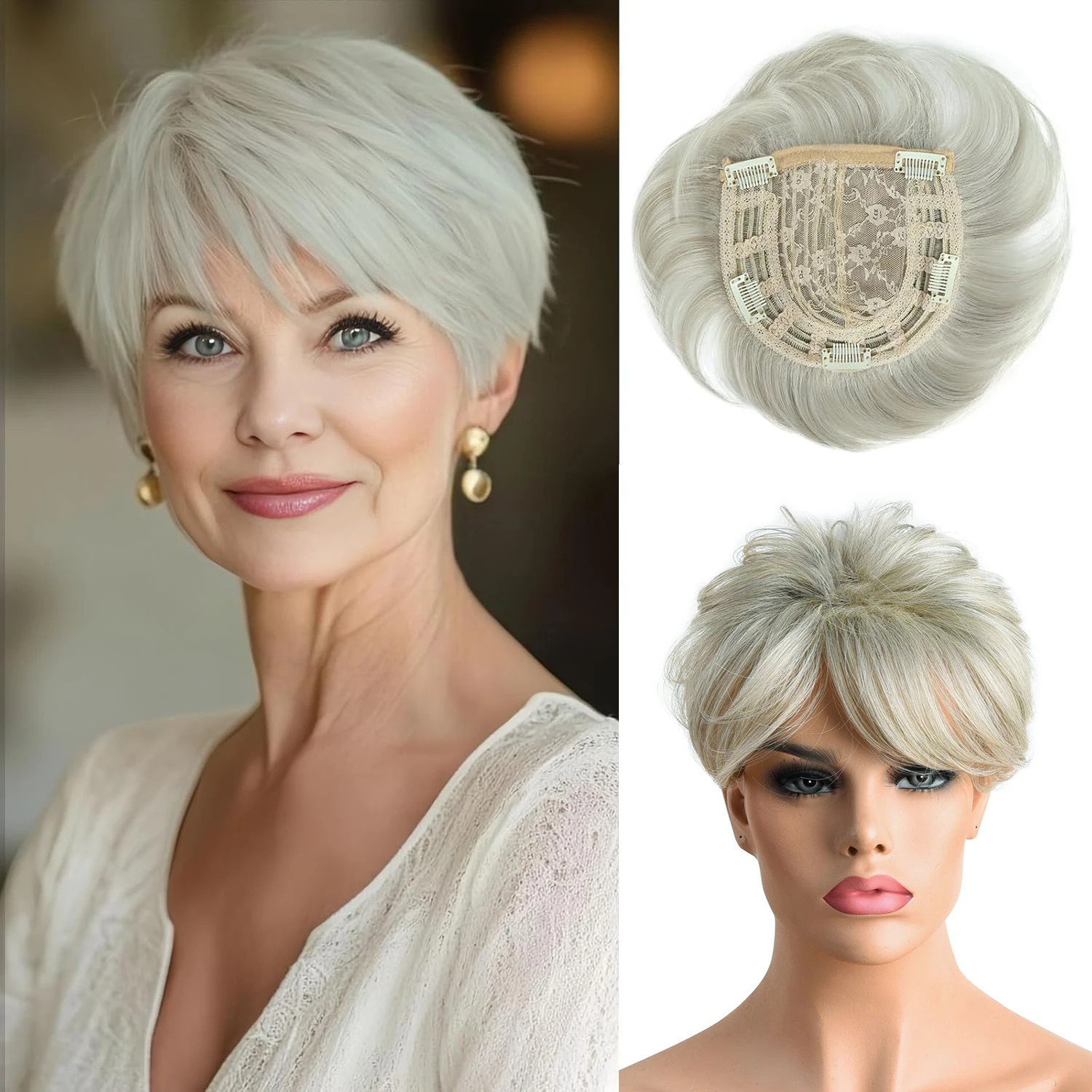 6 Inch Natural Curly Short Pixie Synthetic Hair Topper for Thinning Hair Pieces