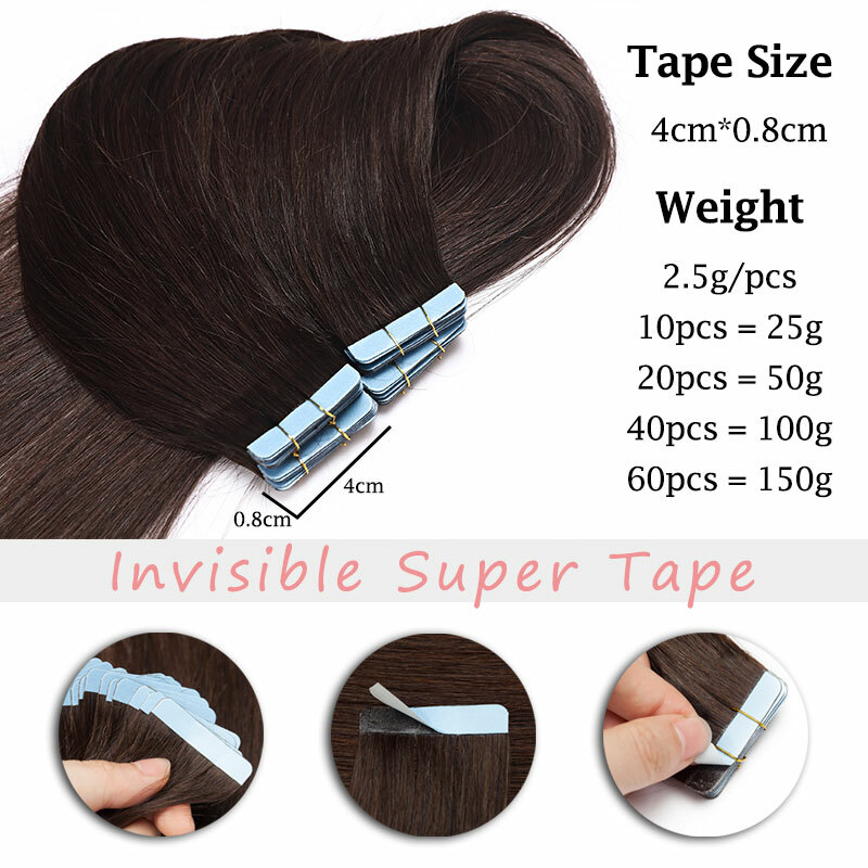 Thick 20-60pcs Tape In Remy Human Hair Extensions Skin Weft FULL HEAD BALAYAGE w