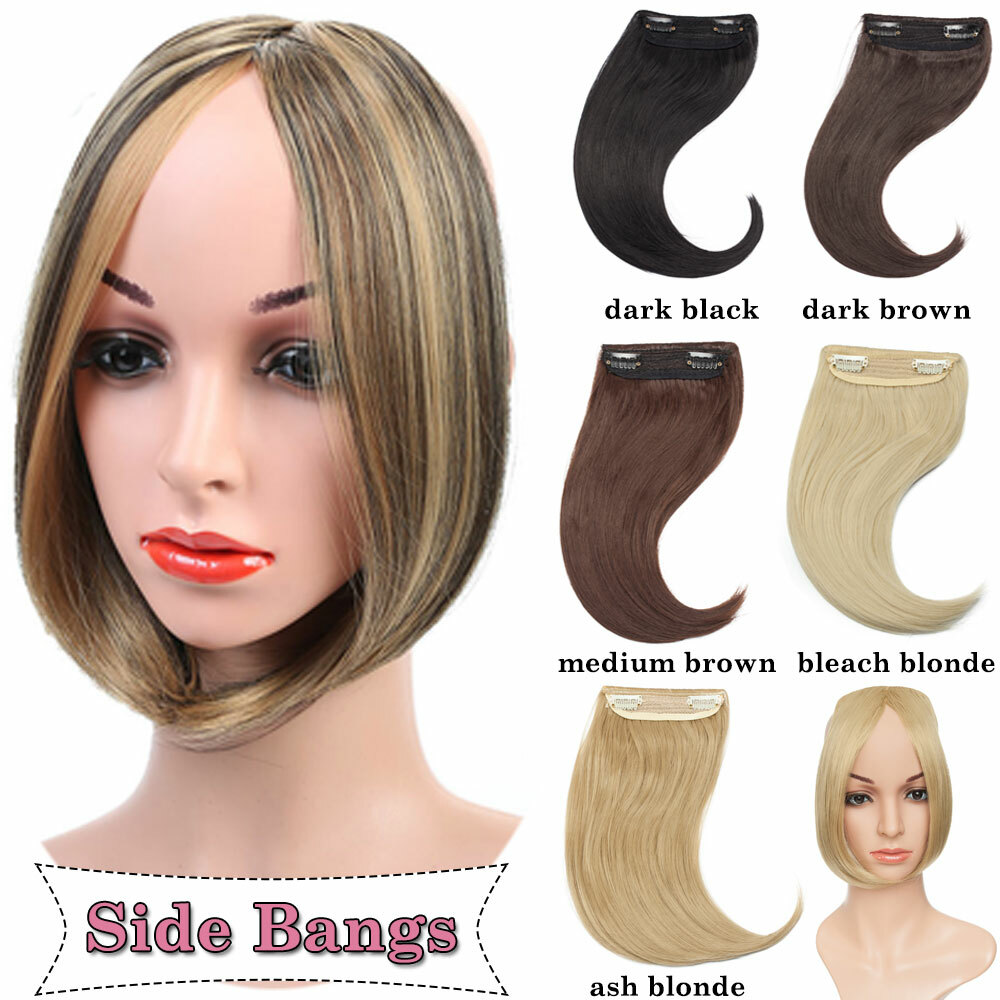 Neat/Side Bangs Real as Human Hair Extensions Clip in Fringe Front Hairpiece USA