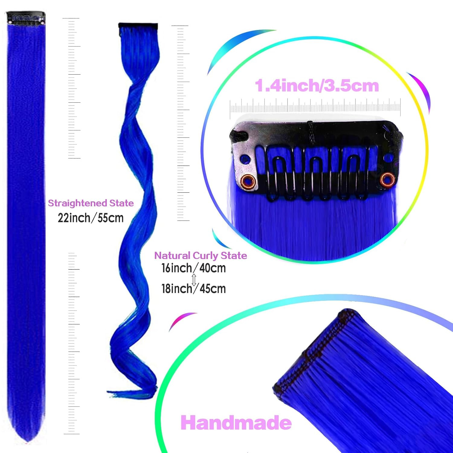 12 PCS Blue Hair Extensions Clip in, Curly Wavy Colored Extension 12PCS-Blue