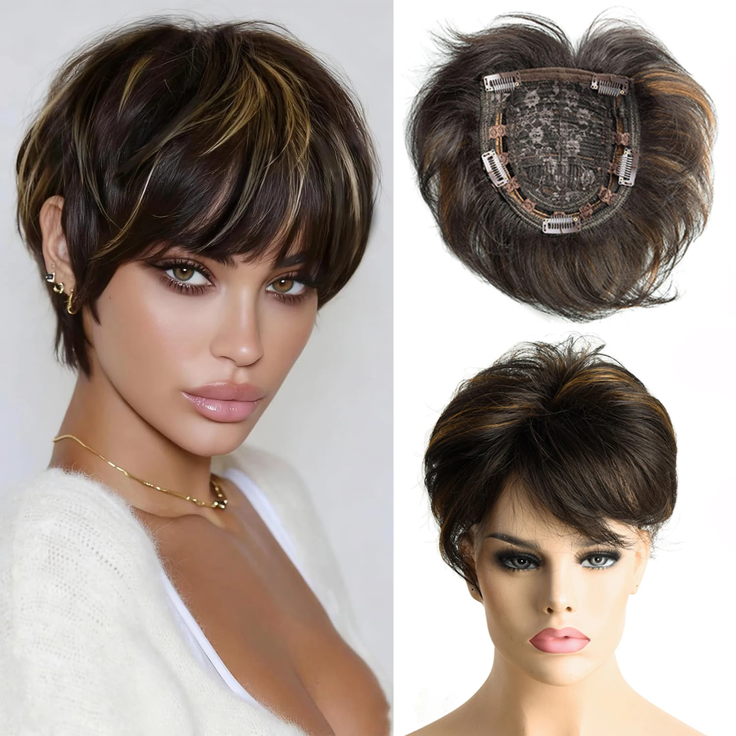 6 Inch Natural Curly Short Pixie Synthetic Hair Topper for Thinning Hair Pieces