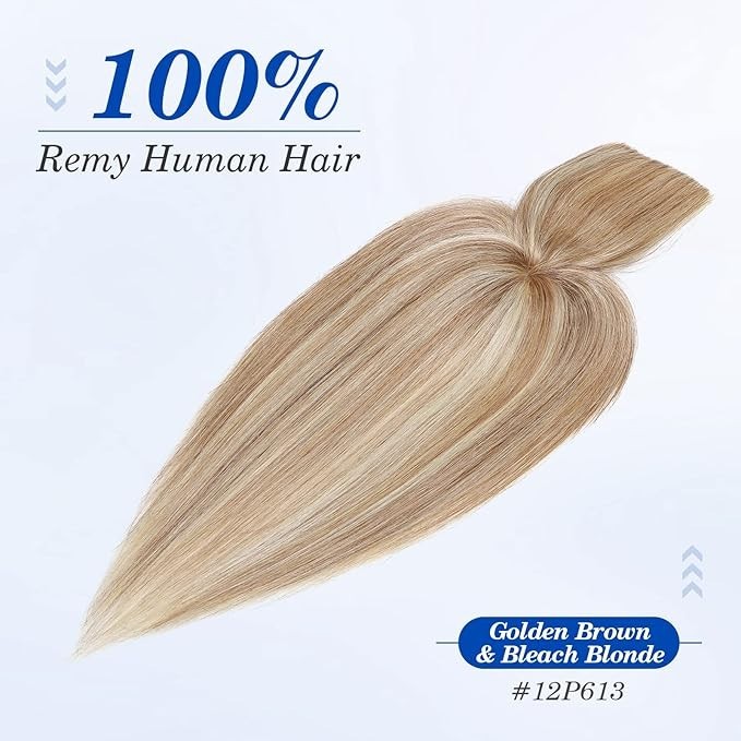 Golden Brown Bleach Blonde 100% Real Human with Bangs 6in Hair Toppers