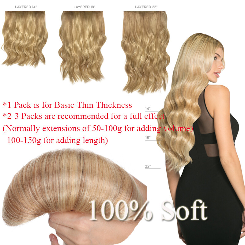 One Piece U-Shape 100% Remy Human Hair Extensions Clip In 3/4 Full Head Weft Icy