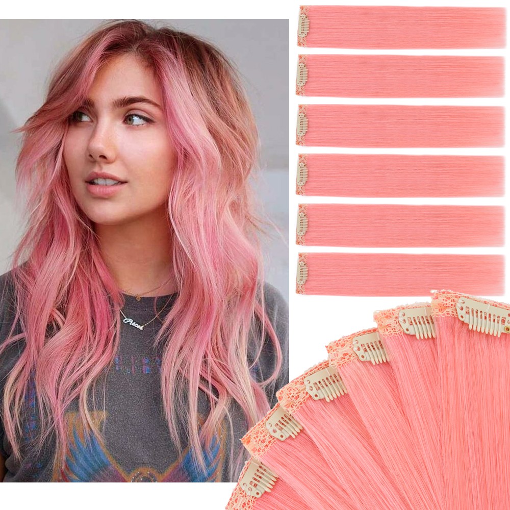 6pcs 6 Clips in 100% Human Hair Extensions Short Hairpiece Lace Weft Balayage US