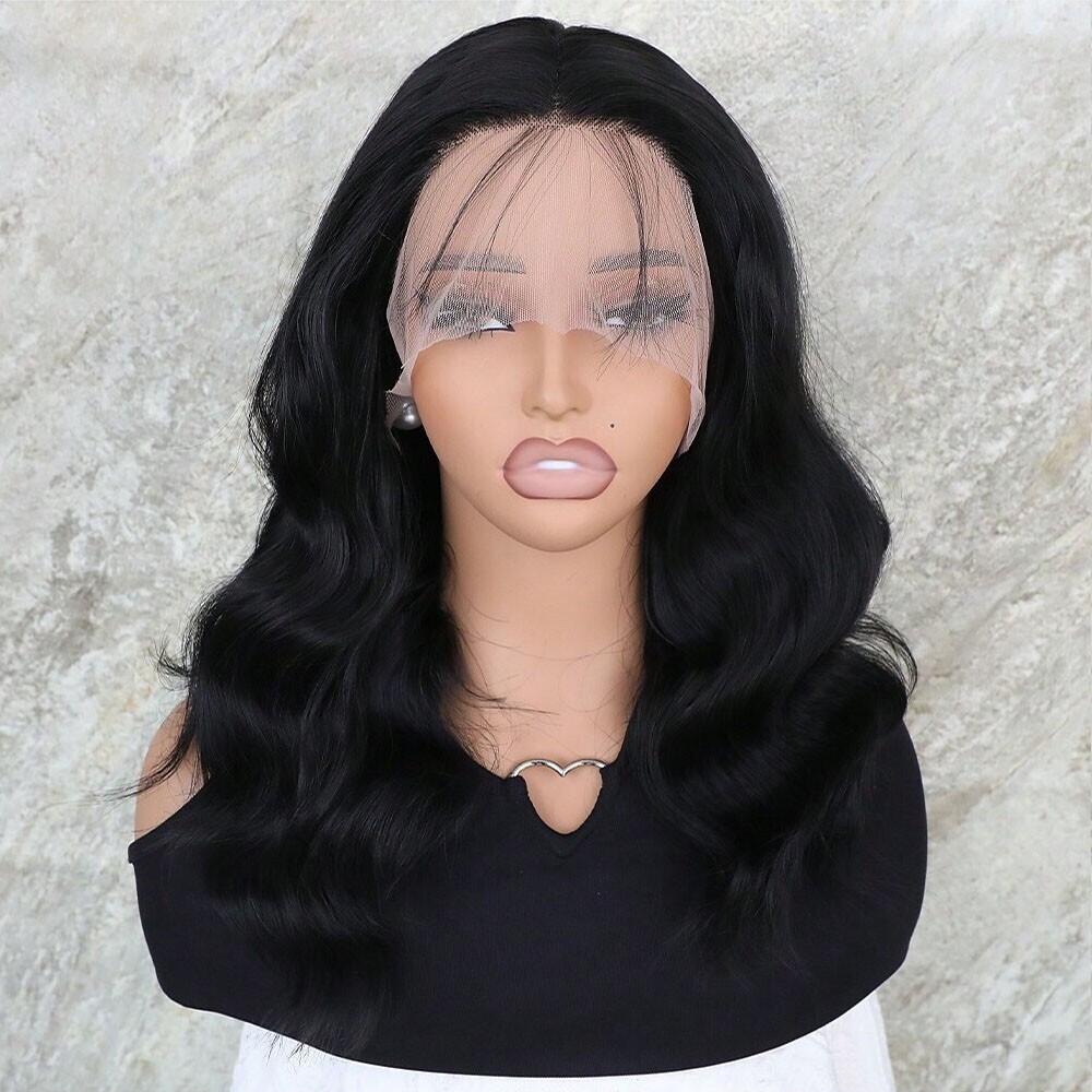 Short Body Wave Lace Front Wigs Soft as Human Hair Pre Plucked Natural Black Wig