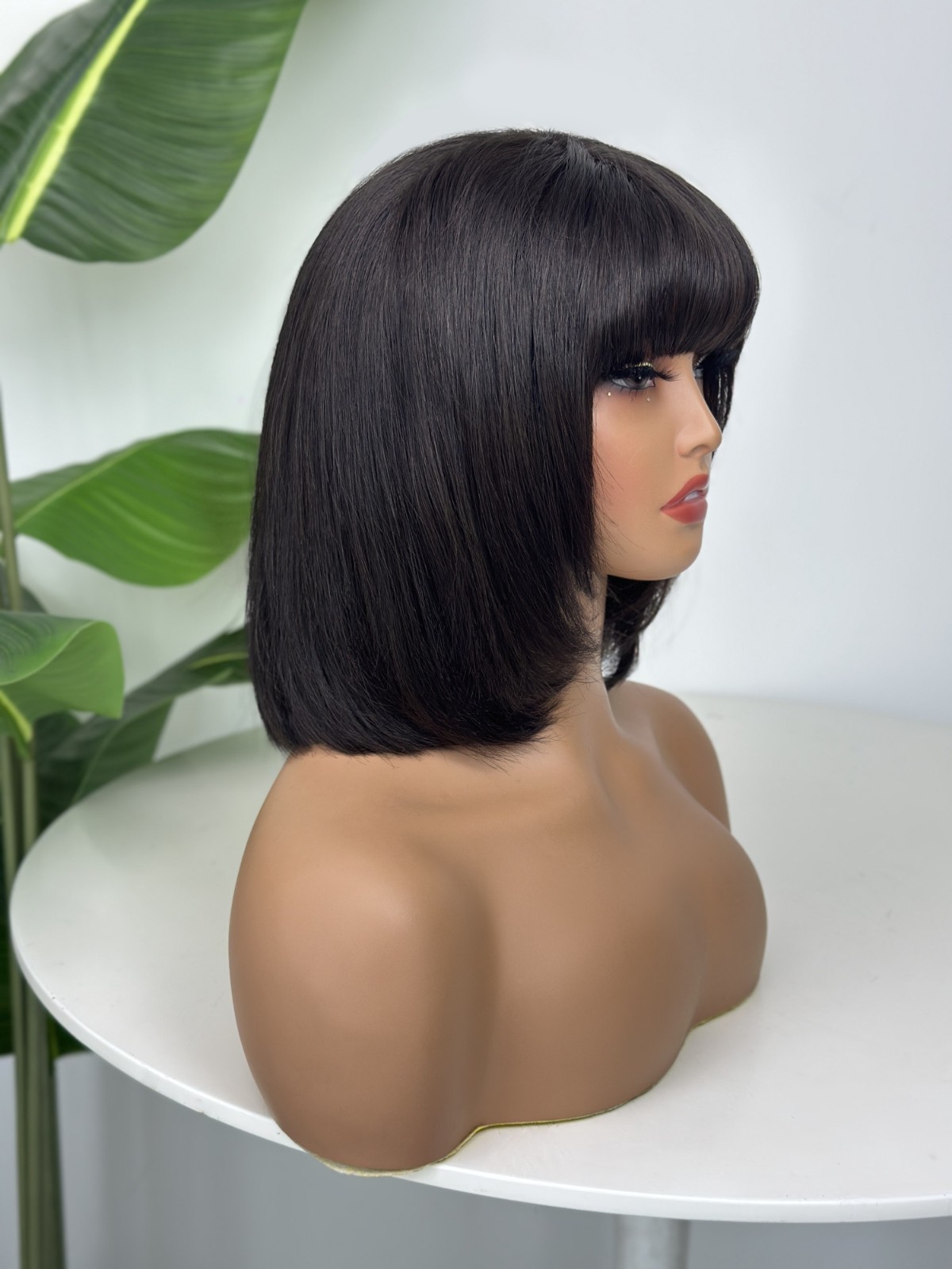 Pre-cut Lace 10” Bob with Bangs 4×4 Silk Top Lace Closure Wig 100% Human Hair