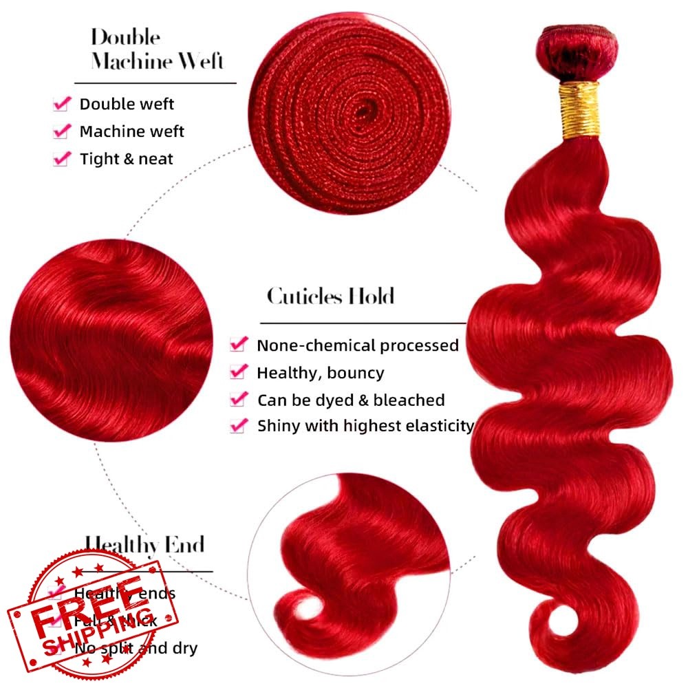 CrmBmod 24 26 28 Inch Red Burgundy Body Wave Hair