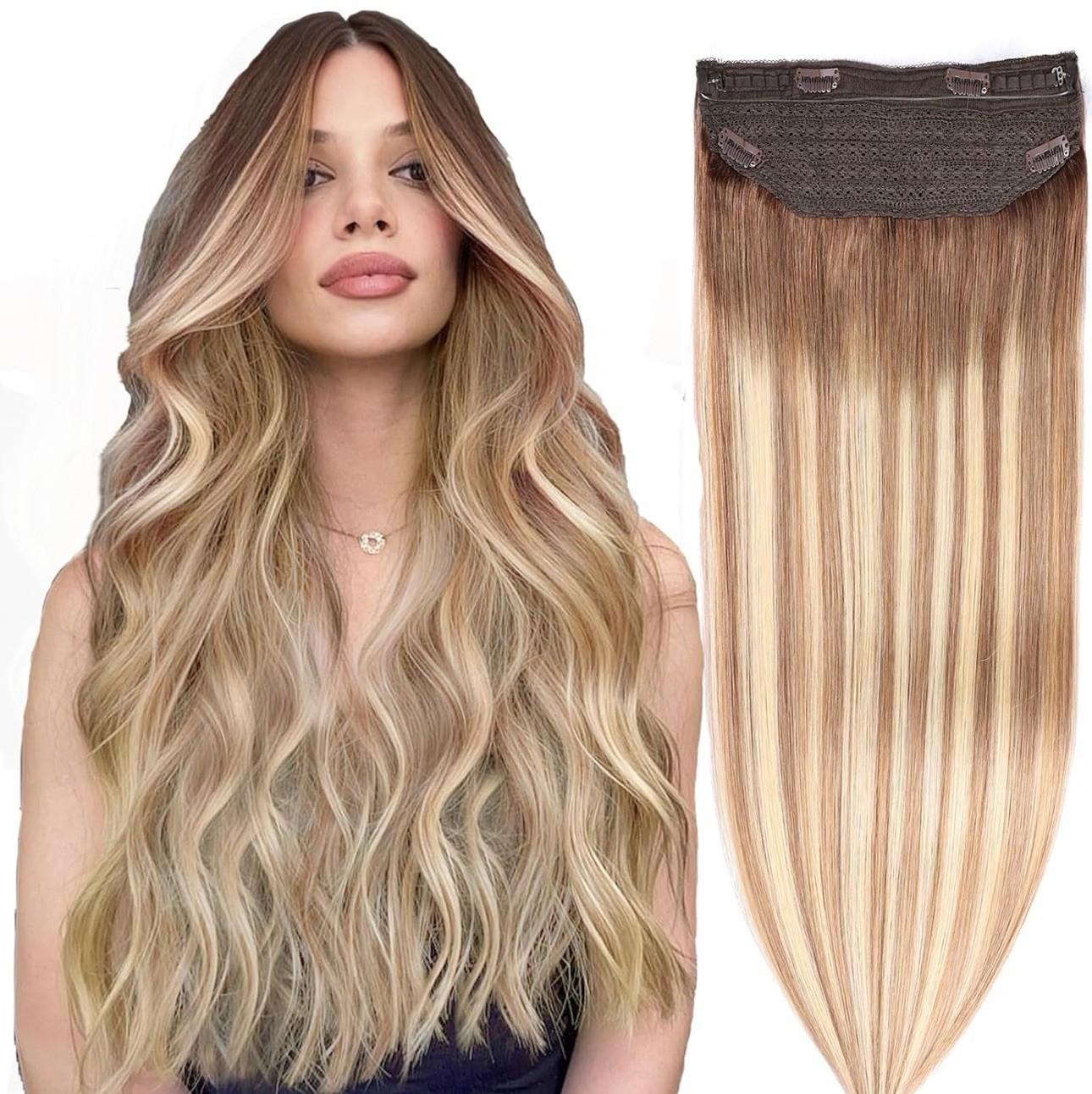 Halo Hair Extensions Dark Brown to Gold Blonde Bleach Blonde 3/8/22 70g 12Inch
