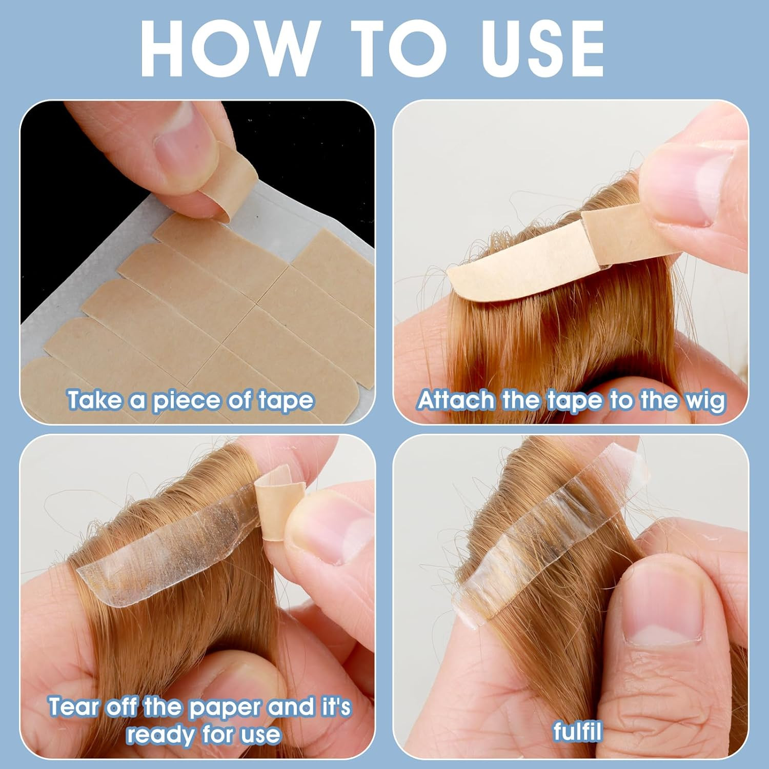 Hair Extension Tape Tabs, 144PCS Pre-Cut Double Sided Adhesive Tapes in Hair