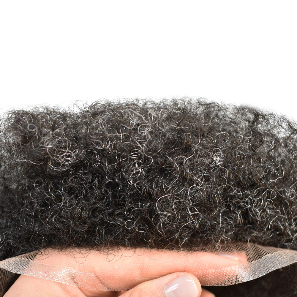 Full Lace Afro Curly Mens Toupee African American Human Hair Systems Replacement