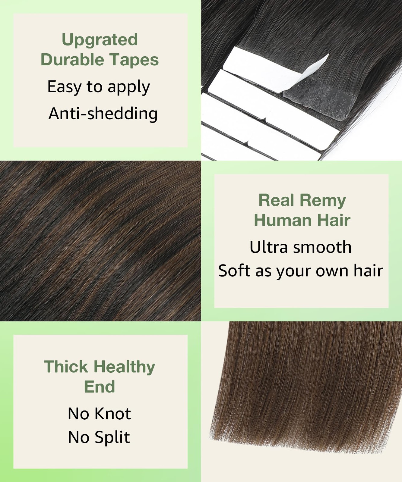 Tape in Hair Extensions Ombre 1B Off Black to 4 Brown 20pcs 50g 14 Inch – Real