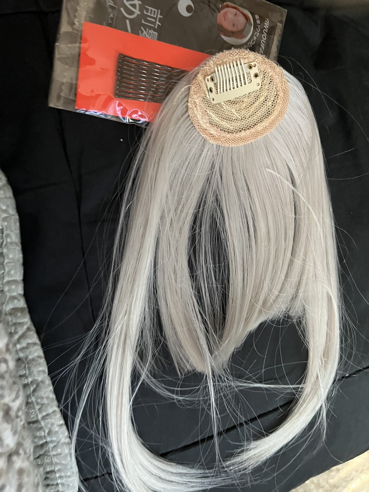 Grey hair Bangs Clip in on Fringe Hair Extensions As Front Hairpiece plus pins