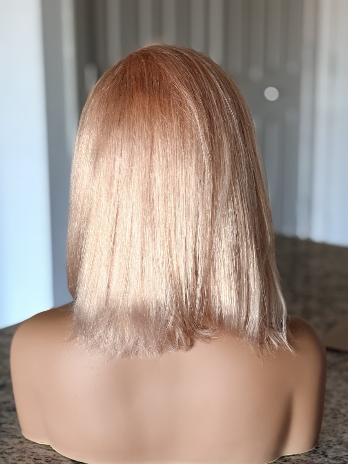 Rose Gold Blonde Human Hair Wig Straight 12inch 4×4 Lace Closure Glueless Wigs