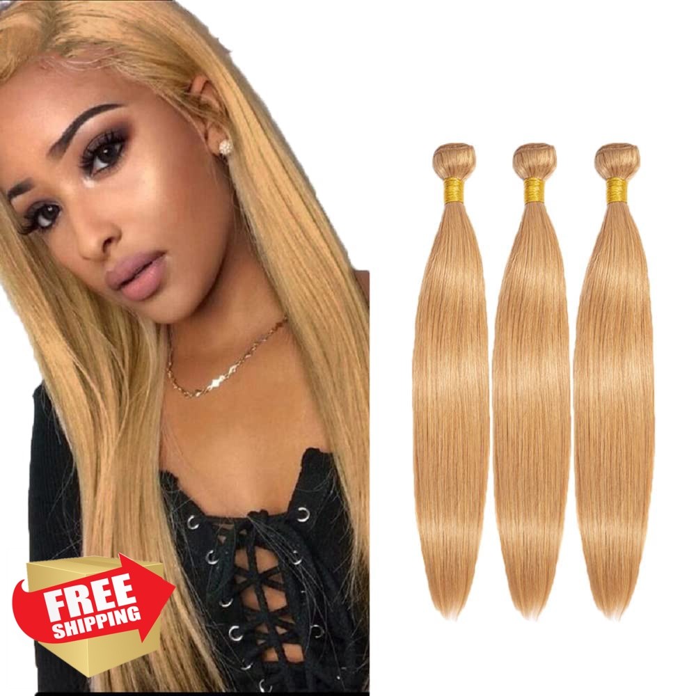 GtaiiReu #27 Blonde Straight Bundles 28 Inch Human Hair