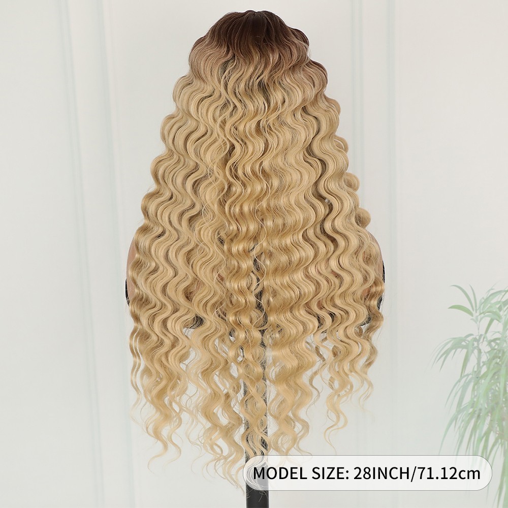 Heat Resistant Glueless Lace Front Wigs Ombre Brown Blonde Deep Wave Women Party