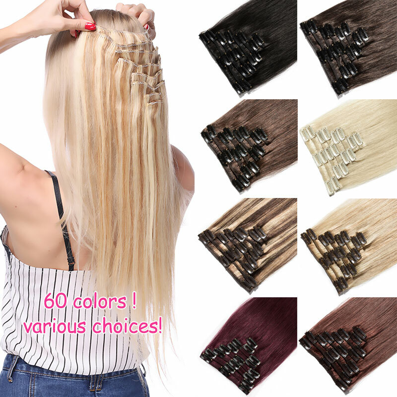 Smooth&Soft 100% Human Hair Extensions 8 Pieces Clip In Real Remy Hair FULL HEAD