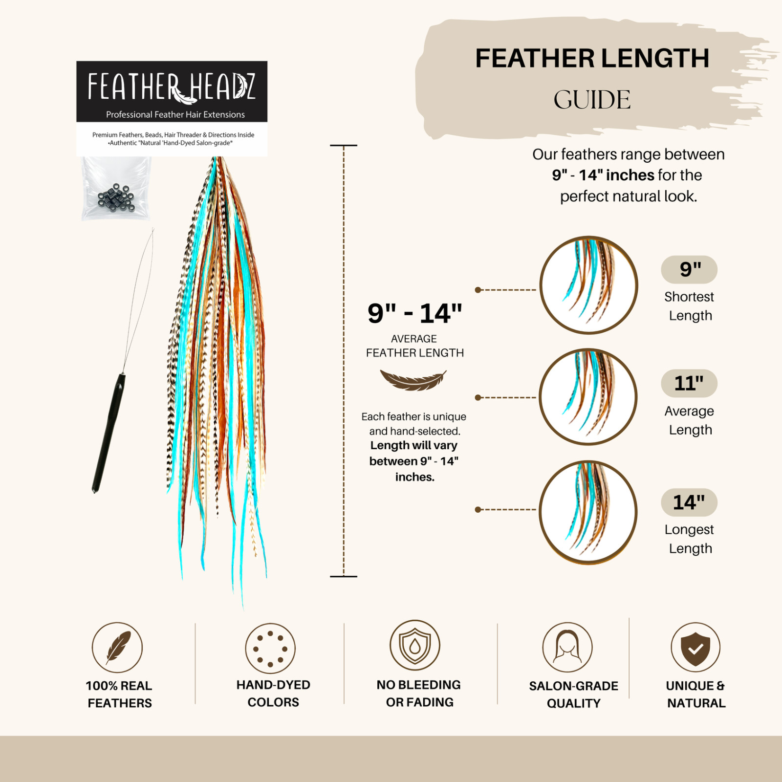 21 pcs. TURQUOISE and NATURAL 10-14″ Feather Extension, Whiting Farms + DIY Kit