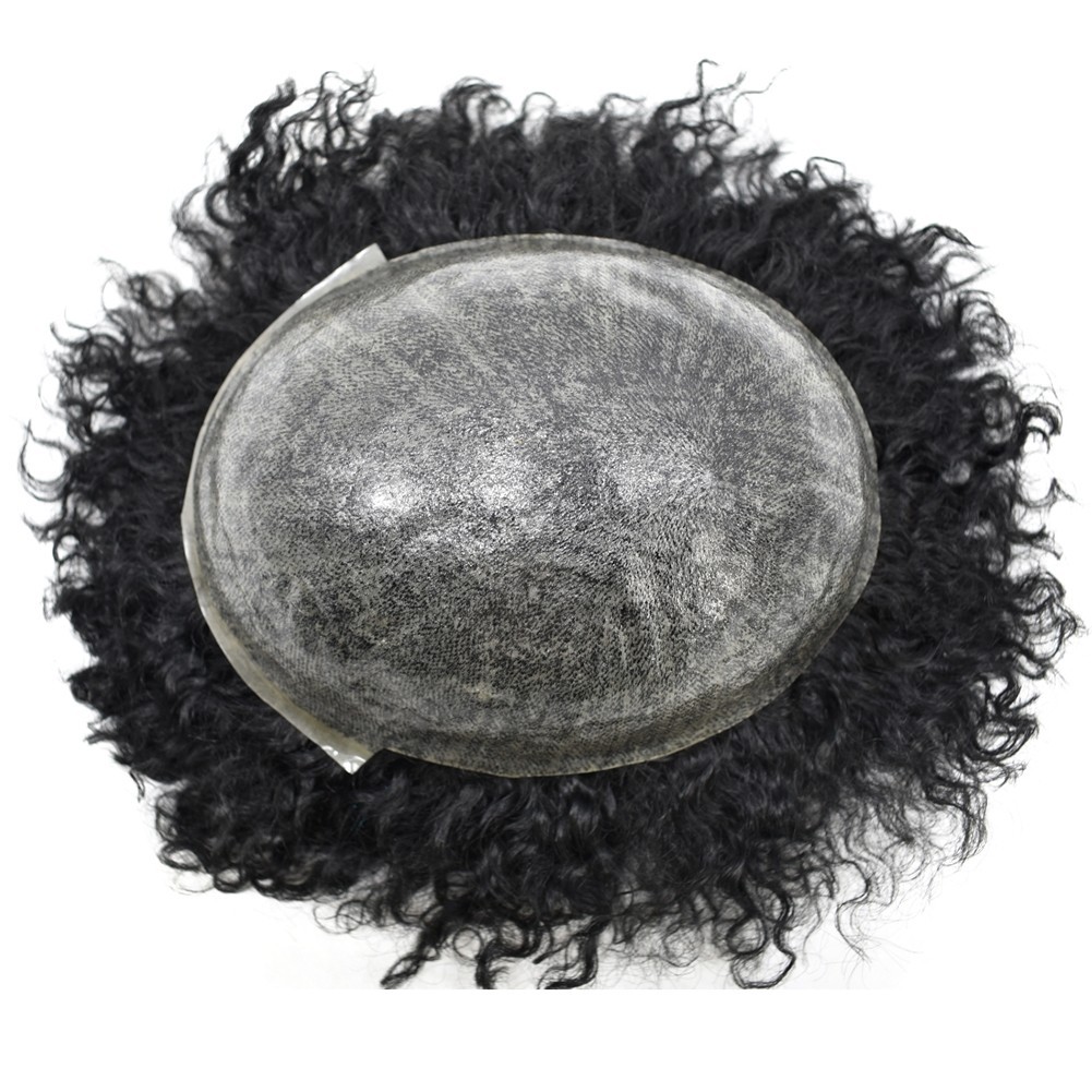 Afro Toupee for Black Men All PU African American Mens Toupee Black Hair Piece